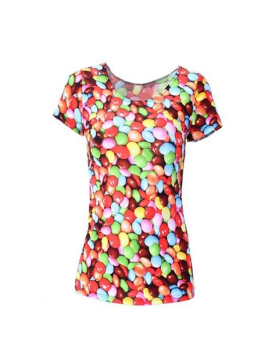 T-shirts débardeur à manches courtes pour femmes à impression numérique couleur chocolat