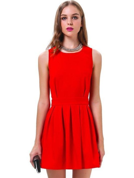 Sexiga röda kvinnor rygglösa plisserade smala Bodycon Party Cocktail Mini Dress