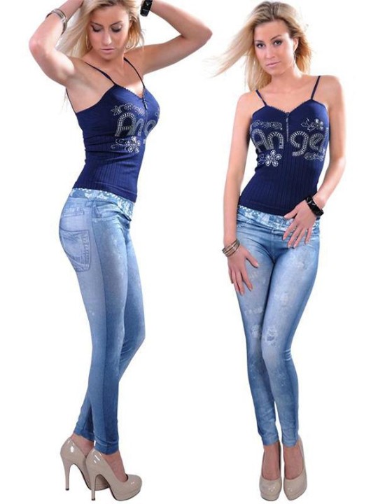 Mode Femmes Jeans Leggins Skinny Leggings Slim extensibles Pantalon crayon en denim