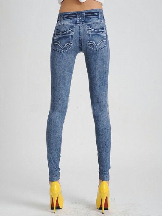 Mode Femmes Jeans Leggins Skinny Leggings Slim extensibles Pantalon crayon en denim