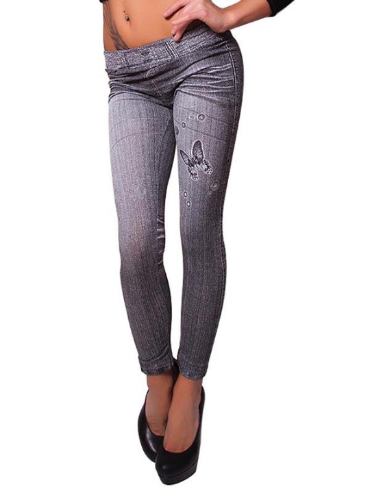 Fashion Lady's Denim Like Black Faux Jean Stretchy Leggings Pants Tights