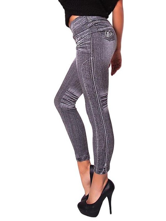 Fashion Lady Denim wie schwarze Faux Jean Stretchy Leggings Hosen Strumpfhosen