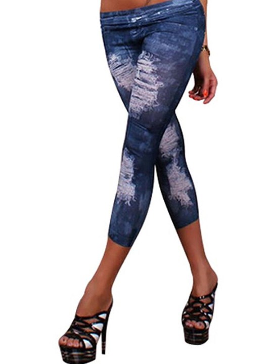 Nuevo Sexy Denim Jeans Look Faux Cut Out Sexy Leggings Skinny Tights Pants