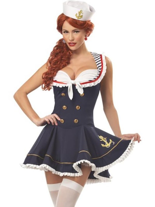Sexy Sailor Marine Blue Girl Costume Dress Set Sweetheart