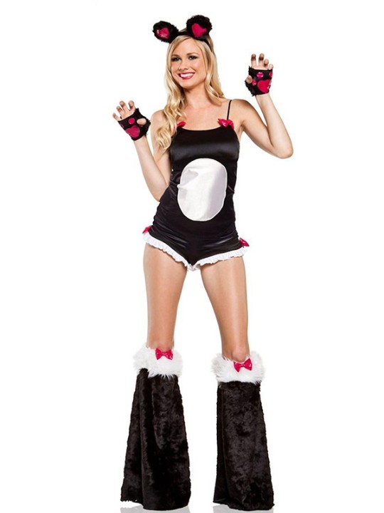 Söpö Pandakarun pörröinen eläinasusetti Halloween-hieno juhlamekko