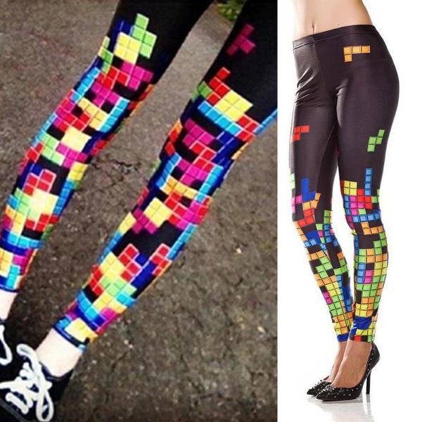Pantalon crayon à taille haute avec imprimé cube numérique