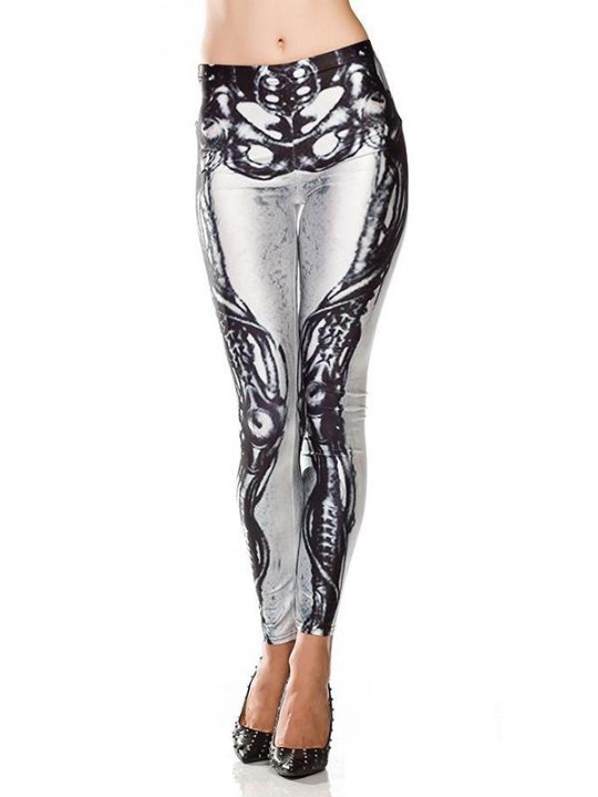 Slim Fit Digital Skull Imprimir cintura alta Leggings Pencil Pants