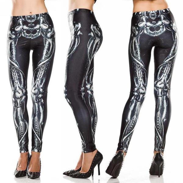 Slim Fit Digital Punk Skull Imprimir cintura alta Leggings Calças Lápis