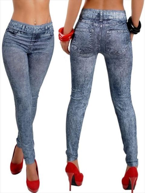 New Stylish Gray Faux Jean Denim Like Women Leggings Pants
