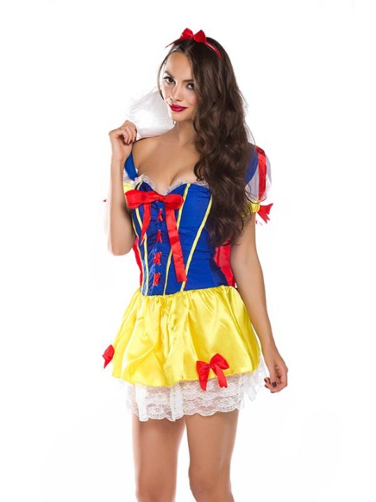 Deluxe kynþokkafullur snjóhvítur búningur korsett ímynda veislukjóll Halloween fullt sett