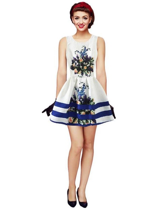 Vintage dammodell Jacquard Slim Print Floral ärmlös väst kjol klänning