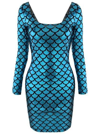 fiskur vog hafmeyjan litla Poppy langar ermar Stretch Body Con kjóll