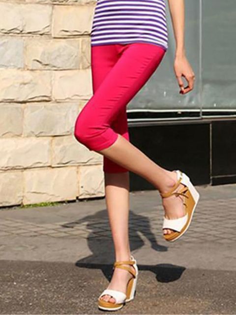 Frauen Sommer Große Größe bonbonfarbenen gewebten Casual Leggings Cropped Hosen