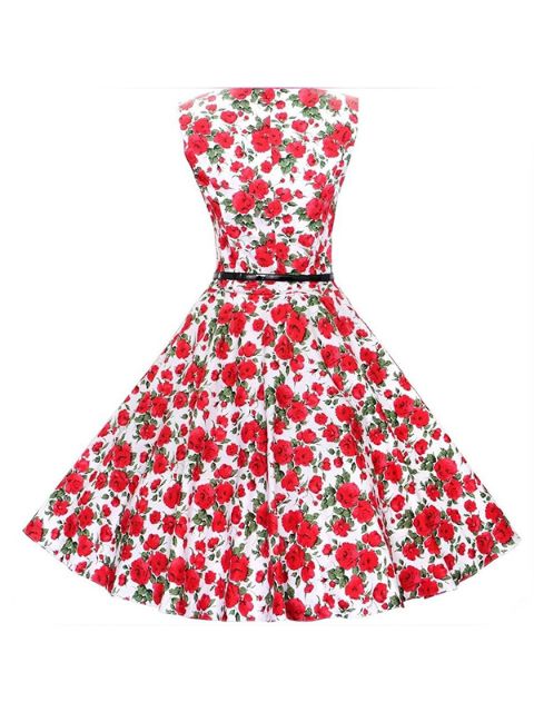 Vestido retro vintage sin mangas con estampado de flores y estampado de flores de verano