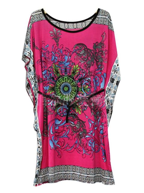 Hippie bohemio vintage manga suelta estampado de flores Primer túnica blusa de vestido corto