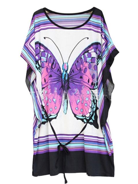 Sommerfugletrykte mini-strand afslappet overdimensionerede bløde kjoler med maxikjoler