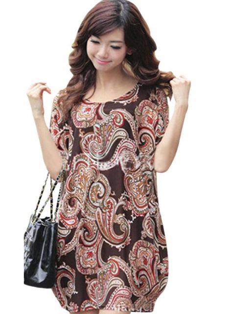 Vestido de seda floja de la manga corta del Batwing de la moda bohemia del verano de las mujeres desgaste informal blusa larga de la camiseta