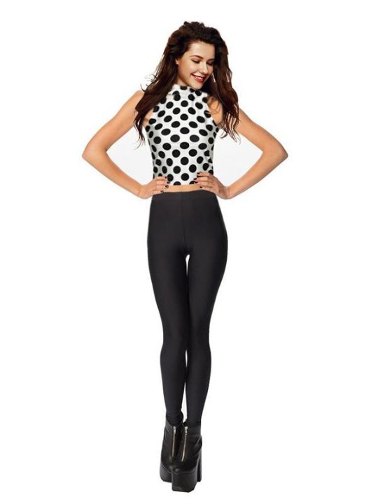2015 Women Fashion Digital 3D Monochrome Polka dot Sleeveless High Neck Slim Crop Tank T-shirt Short Top