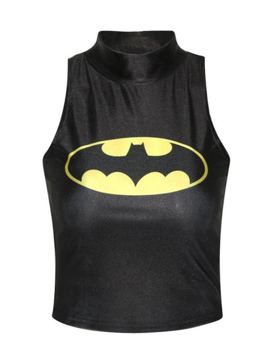 Kvindemode Digital 3D Batman Ærmeløs Slim Neck Tanks med høje halsafgrøder