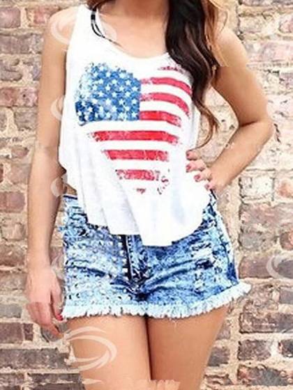 Débardeur d&#39;été de mode chaude pour femmes haut sans manches drapeau américain USA impression liberté surdimensionnée