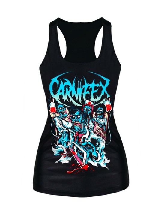 Damtryck Svart sommar ärmlösa linne väst Blus Gothic Punk T-shirts