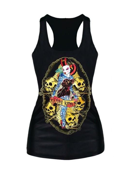 Mode Dames Noir Imprimé Femmes D&#39;été Débardeurs Blouse Gothique Punk T-shirts