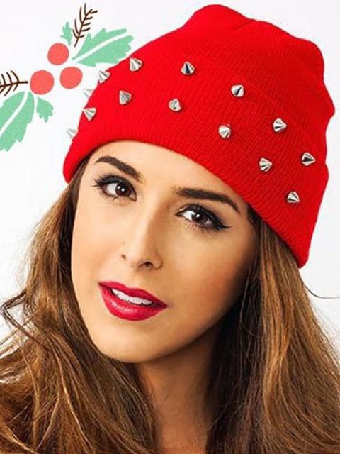 Vetrarhúfuhúfur Cone Spikes Studded Punk Rivet Warm Prjónaðar sælgætis litahettur