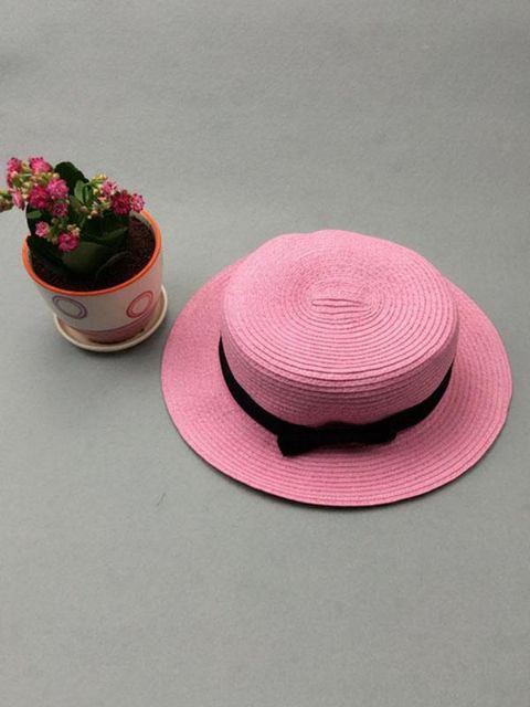 Nouvelle mode femmes été chapeau de paille à bords courts arc plage soleil chapeau à sommet plat