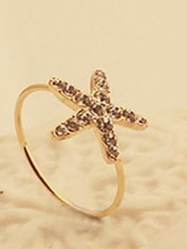 Mode Crystal Rhinestone Smycken Nautical Starfish Ring Silver Little Finger Rings