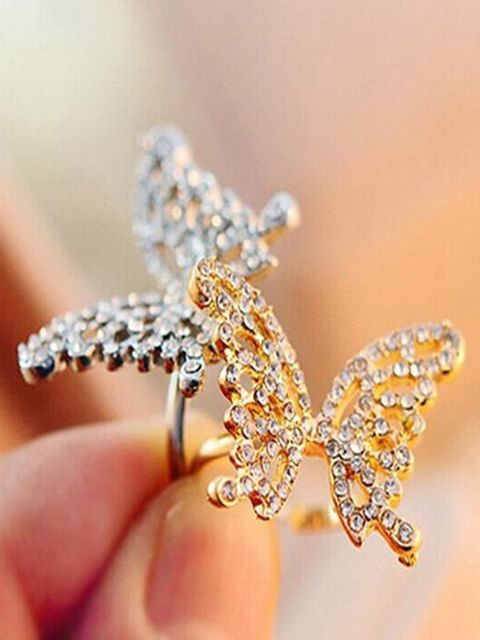 Store strålende krystal rhinestone sommerfugl smykker mode ringe