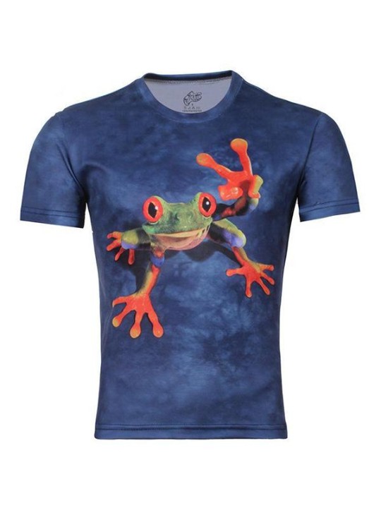 T-shirt à imprimé grenouille numérique à manches courtes pour hommes unisexe
