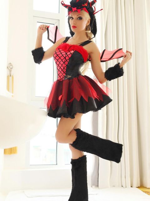 Sexy o Diabo Dragão Furry Costume Dress Set Rave Party Carnaval de Halloween