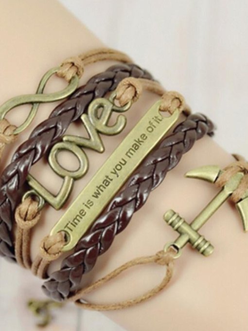 Moda das mulheres nova moda jóias diy moda hot infinito amor âncora de couro bonito charme pulseira banhado a prata diy