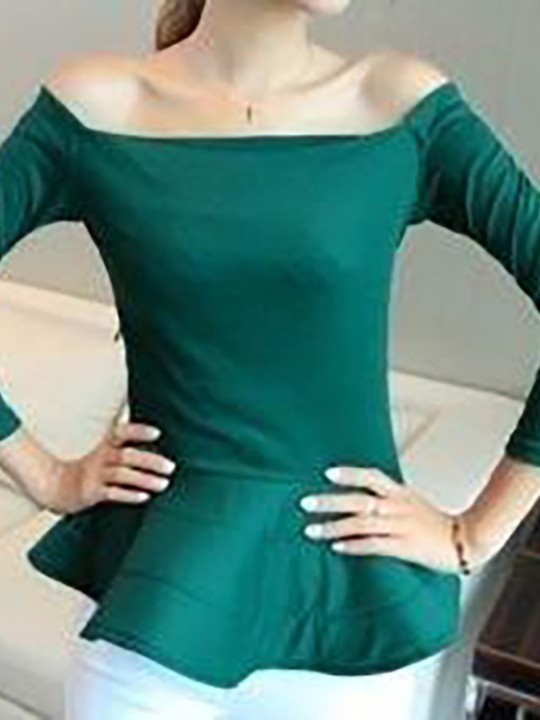 Moda coreana para mujer sólido de manga larga fuera del hombro Top blusa camisa caliente