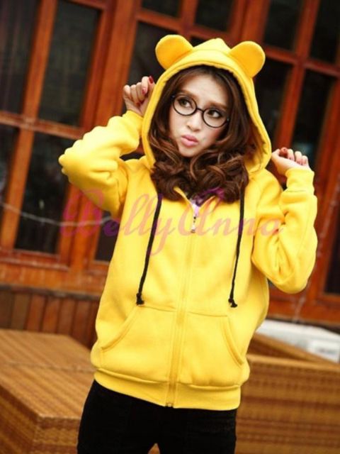 HOT Cute Animal Bear Ears Hooded Hoodies Zip Up Jacket Varme jakker og frakker