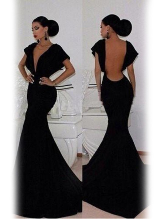 Mermaid Dress V-Neck Black Lace Sexy Vintage Backless Long Dress Party Evening Elegant Club Bandage Dresses