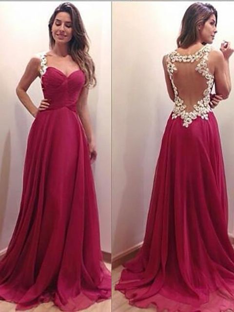 Moda Feminina Elegante Escuro Vermelho Cintura Alta Sem Mangas Maxi Vestido De Chiffon Para Cocktail / Festa