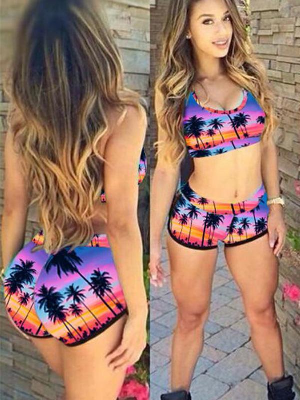 Ny damemode sommer strandprint badetøj Tankini badedragt to stykker