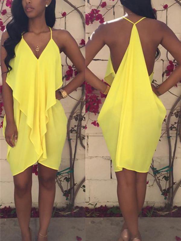 Arco sem mangas sem mangas de verão das mulheres arco decorado Boho Halter Mini vestido saia