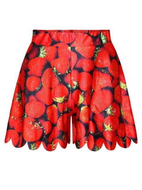 Sumar jarðarber kvenna Stafræn prentun Sætur stuttbuxur stuttbuxur pils (rauður)