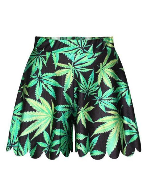 Sumar marijúana kvenna skilur stafrænt prentað sætar stuttbuxur stuttbuxur pils (grænt)