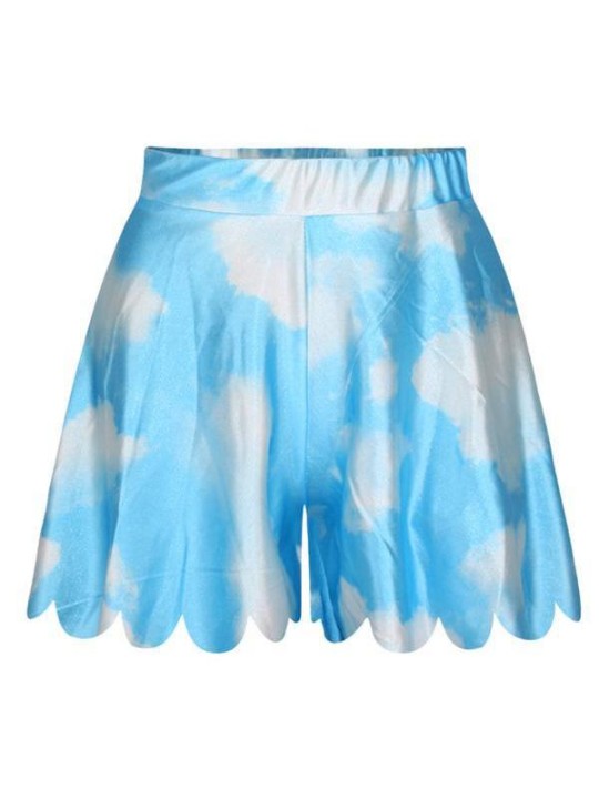 Women's Summer Blue sky Digital Print Cute Shorties Shorts Skirt (Blue)