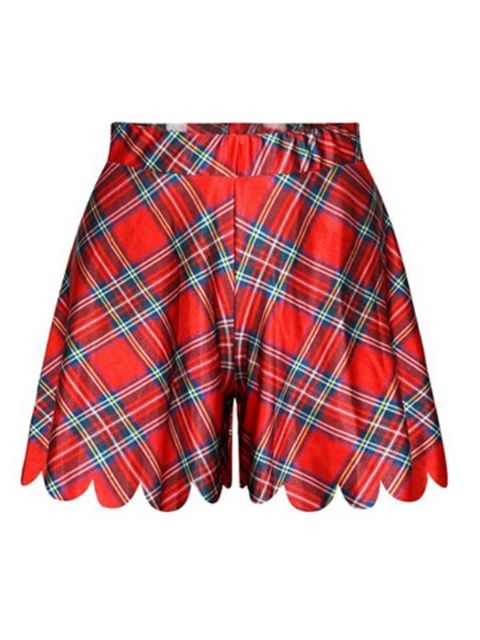 Women's Summer Red Plaids Digital Print Cute Shorties Shorts Skirt (Red)