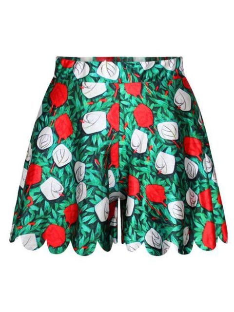 Frauen Sommer Rosen Digitaldruck niedliche Shorties Shorts Rock (grün)