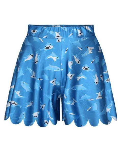 Verão das mulheres baleias Digital Imprimir Shorties Cute Shorts Saia (Azul)