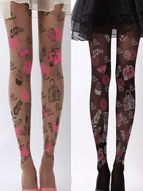 Vintagerose-New Fashion Sexy Impreso patrón tatuaje pantimedias transparentes Medias medias
