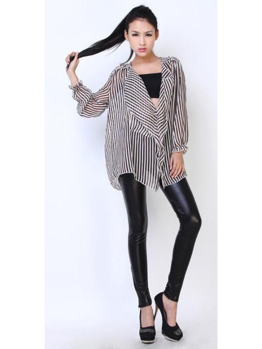 Sexiga damer våren stretch hög midja PU konstläder nedre blixtlås full leggings byxor strumpbyxor