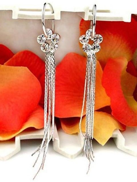 Neue Damen Edle Strass Blume Ohrringe Lange Quasten ModeschmuckDropEarrings für Hochzeit