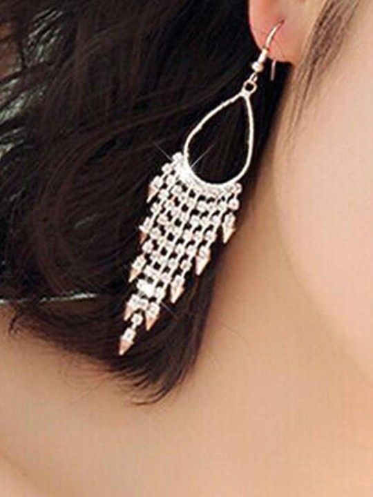 New Women's Noble Drop-Shaped Hook Earrings Rhinestone Rivet Tassels Fashion Jewelry for wedding Party