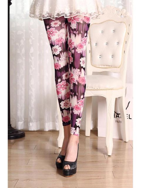 Kvinder Vintage Floral Printed Stitching Gauze leggings